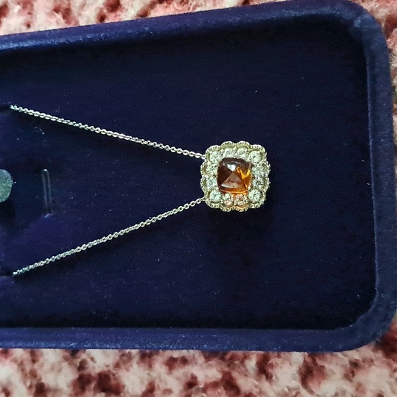 Cherry Citrine & Natural White Zircon Halo Pendant Necklace - Picture 1 of 7